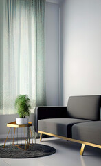 Accent minimalist interior design of a modern living room in constructivist style, background for smartphone and advertising