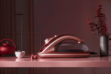 A stylish iron with a ceramic soleplate, distributing heat evenly for smooth ironing.
