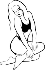 Sketch of Woman In Bikini Massaging Her Leg