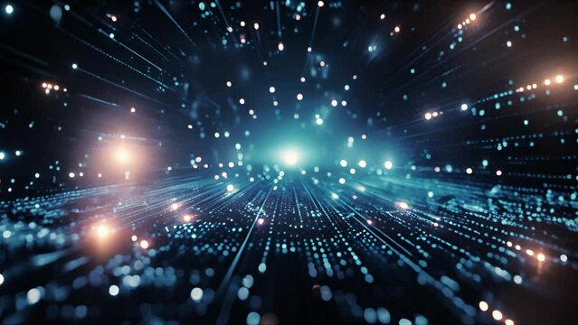 High tech futuristic background. Digital Cyberspace with Particles and Digital Data Network Connections. High Speed Connection and Data Analysis Technology Digital Abstract Background Concept. 4k