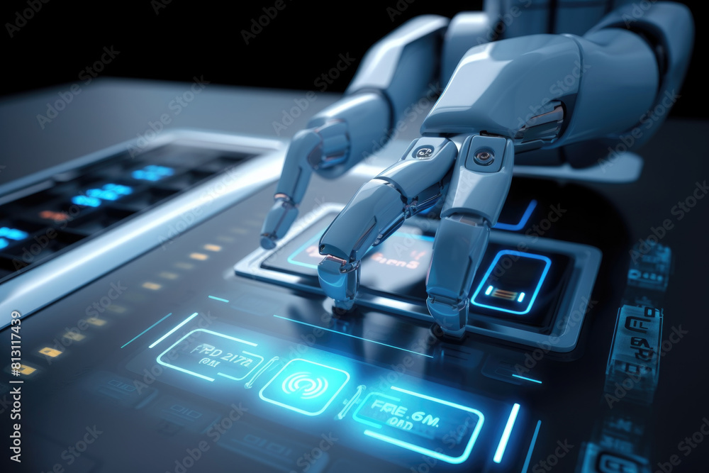Aufkleber a robotic hand is interacting with a touch screen, demonstrating advanced technology in action