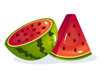 Watermelon slice eat steps stage bitten piece isolated set. Vector flat graphic design element concept illustration	