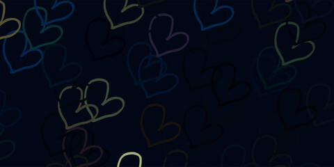 Light Blue, Yellow vector background with hearts.