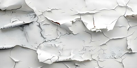 White Peeling Paint on Walls Resembling Crinkled Cardboard Tape: A Photo. Concept Peeling paint, Textured walls, Crinkled texture, White paint, Cardboard tape