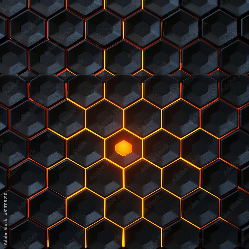 Poster a dark hexagon pattern with an orange glow in the center, perfect for mobile wallpaper or gaming bac