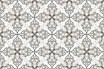 a seamless pattern with a decorative ornament in brown and beige.