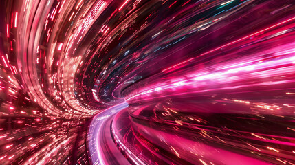 Intense Red and Pink Circular Light Trails in Motion