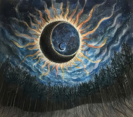 Mystical Night Sky Art with Tree and Cosmic Portal