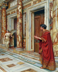 Obraz premium Ancient Roman Architecture with Figure in Traditional Attire