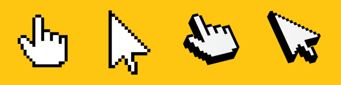 Click cursor 3d icon. Computer mouse pointer vector arrow and hand