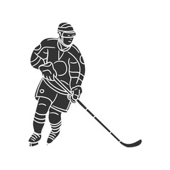 Fototapeta premium Ice Hockey Icon Silhouette Illustration. Player Vector Graphic Pictogram Symbol Clip Art. Doodle Sketch Black Sign.