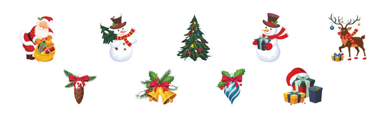 Christmas and New Year Holiday Object and Item Vector Set