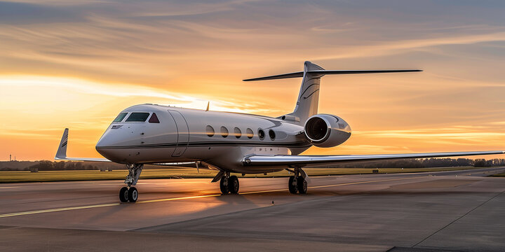 G650 jet on the tarmac with beautiful sunset in background, photography, natural light, high resolution photography, Hasselblad X2D, wide angle shot, style raw