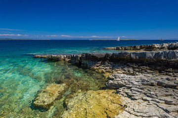 Small sailboat in a bay on the Adriatic Sea boating rest

