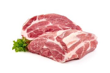 Raw pork shoulder isolated on white background.