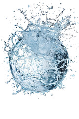 Water balloon burst, capturing the explosion of water, isolated on a white background, perfect for die cut PNG style