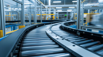 Fototapeta premium Conveyor belt system with integrated weighing scales for accurate measurements
