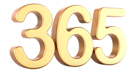 Golden 365 number. 3D rendering isolated on transparent background