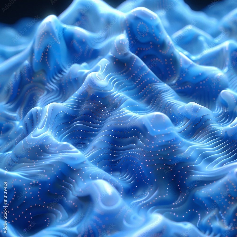 Poster detailed view of a blue and white object, showcasing intricate patterns and textures.