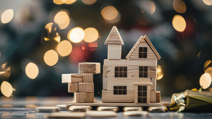 Model house and wood blocks on tab