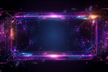 Cosmic Gateway: Dynamic Neon Frame with Starry Particles in a Deep Space Environment
