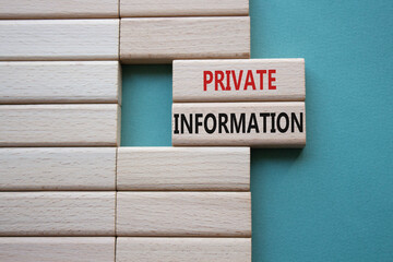 Private Information symbol. Wooden blocks with words Private Information. Beautiful grey green...