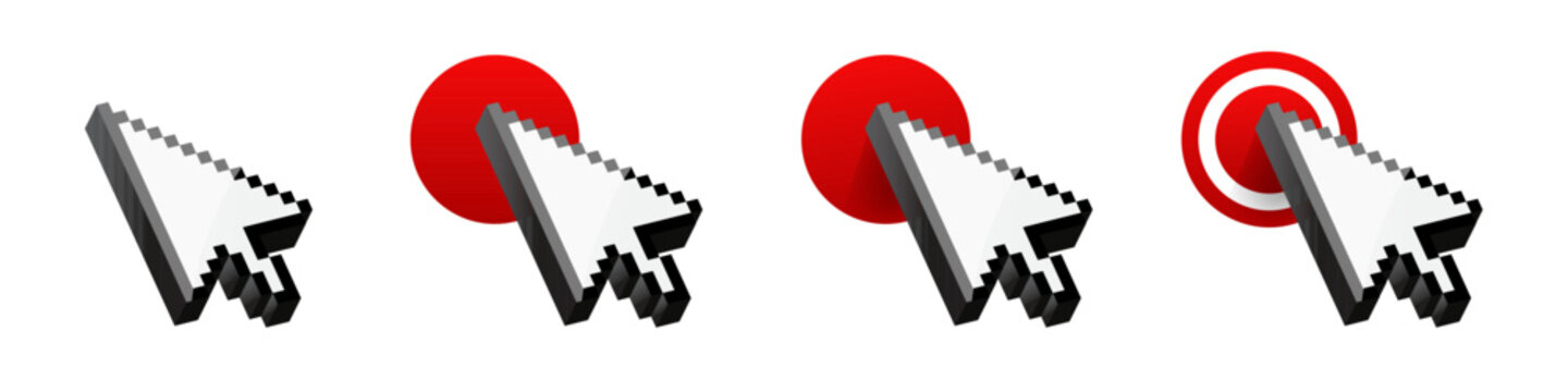 Click cursor 3d icon. Computer mouse pointer vector arrow and hand