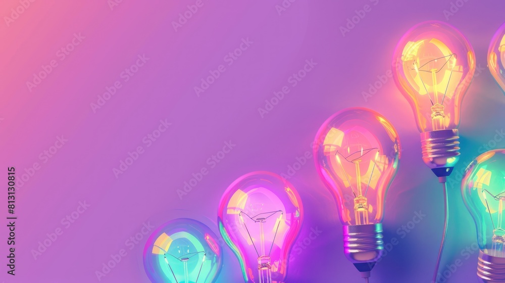 Poster a row of colorful light bulbs are arranged in a line with copy space