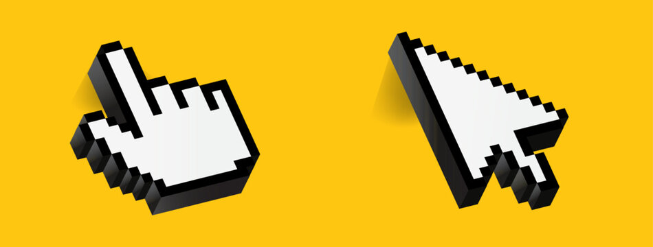 Click cursor 3d icon. Computer mouse pointer vector arrow and hand