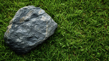 rock on grass background with copy space