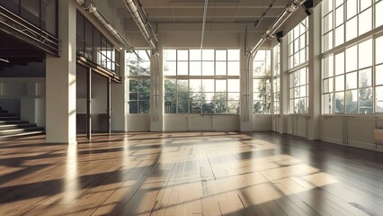 Interior Design Inspiration: Empty Dance Fitness Studio with Loft Design. Concept Dance Fitness Studio, Loft Design, Interior Decor, Inspirational Spaces