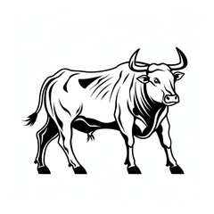 a bull in black line drawing on white background