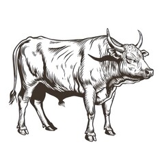 a bull in black line drawing on white background