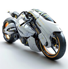 electric motorcycle, modern and futuristic on a white background