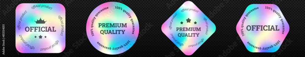 Wall mural quality holographic stickers set. geometric labels for packaging product originality stamps with iri