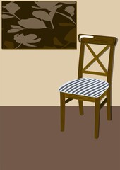 Classic wooden chair cartoon illustration