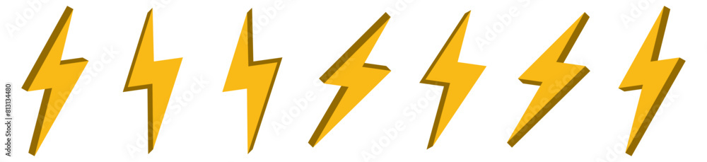 Poster 3d flash thunder power icon, flash lightning bolt icon with thunder bolt - electric power icon symbo