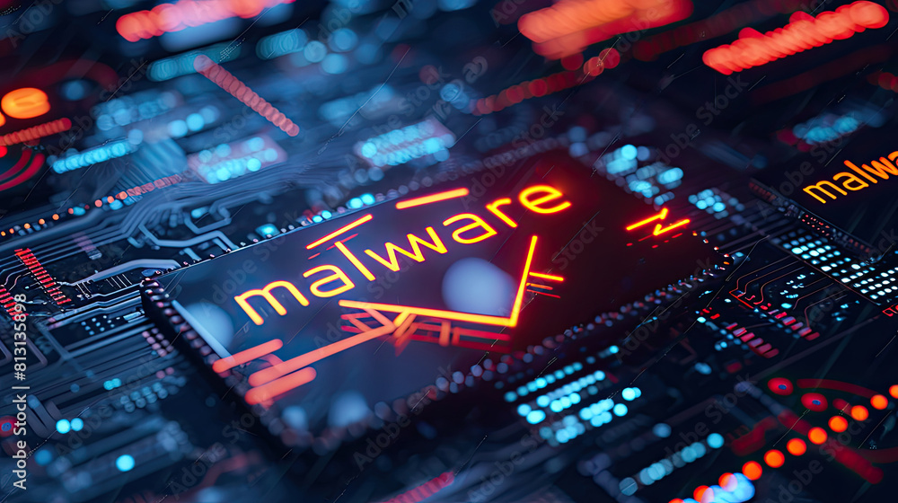 Poster detecting of a malware. virus, system hack, cyber attack, 
