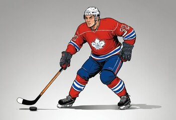Face-Off Tactics: Hockey Player Displaying Stickhandling Skills