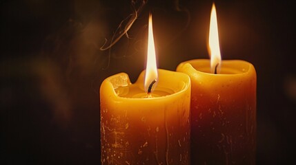 Mystical Candlelight: A Collection of Three Votive Candles with a Dark Background, Emphasizing the Soft Glow and Shadow Play