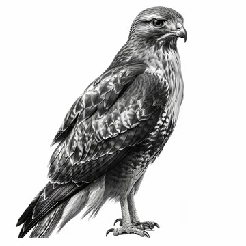 recommend clip art: Common Buzzard Bird Pencil Sketch Hand Drawn Black and White Depiction of Buteo Buteo on a Blank White Background