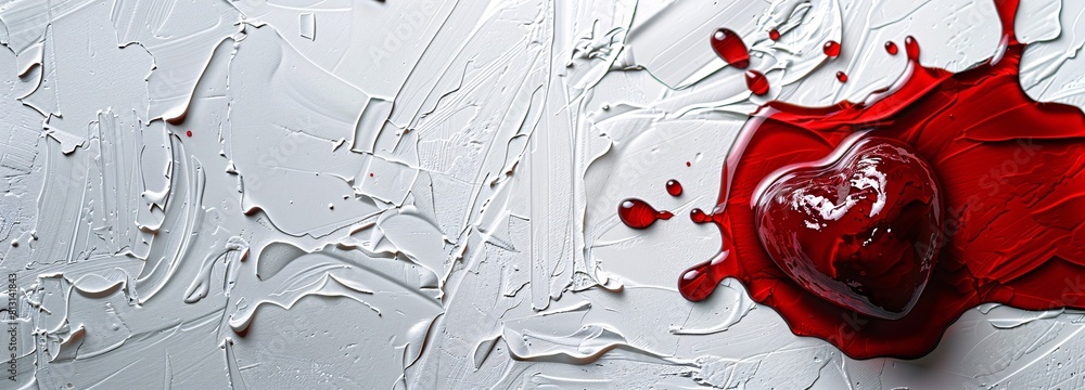 Poster vivid abstract art with red splatter on textured surface