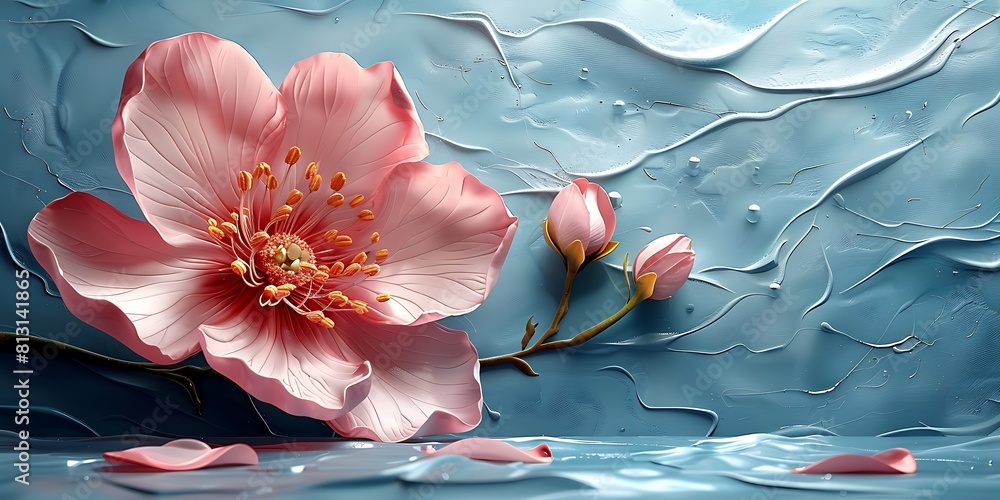 Wall mural Realistic 3D flowers painting art work background. digital flowers oil painting style illustration.