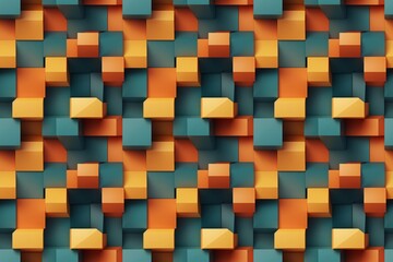 Abstract geometric pattern of orange and teal cubes in 3D perspective