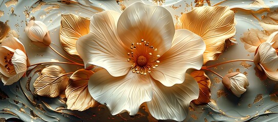 Realistic 3D flowers painting art work background. digital flowers oil painting style illustration.