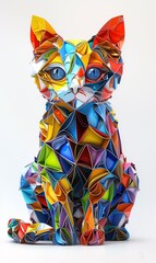 Vibrant Kitty Art: Creative Cat Sculpture Made from Colorful Paper