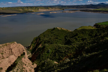 Fototapeta premium photographs of beautiful landscapes with lagoons and white clouds,