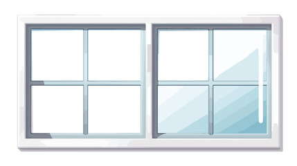 Long white window frame with clear glass isolated o