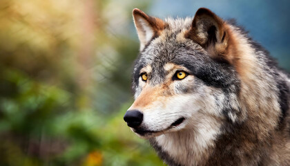 Close Up of a Wolf With Blurry Background. Generative AI