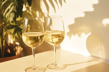Two Glasses of White Wine | Slow Living Aesthetic | Dappled Light with Foliage